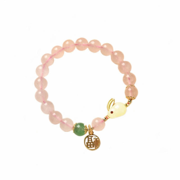 Año del Conejo Pulsera de Felicidad Amor Conejito Ágata Verde Cristal Rosa Natural - image 7