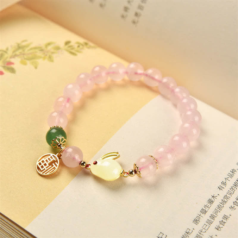 Año del Conejo Pulsera de Felicidad Amor Conejito Ágata Verde Cristal Rosa Natural - image 4