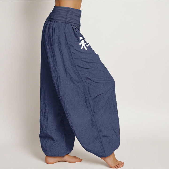Buddha Stones Pantalones harén de algodón puro, estilo sencillo, con estampado de caracteres chinos de pino solar, cintura elástica para mujer - image 10