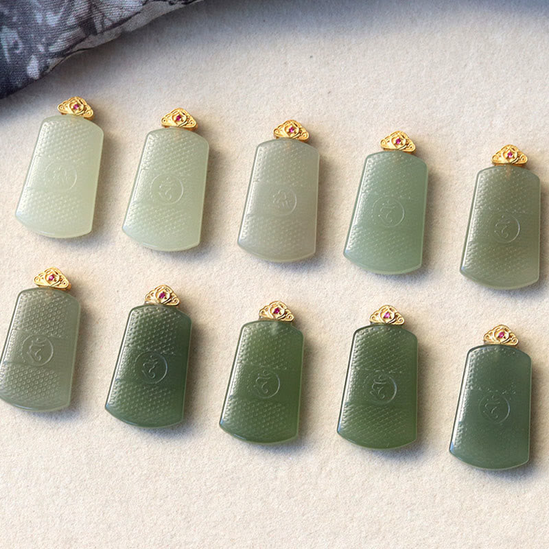 Buddha Stones Colgante de jade hetiano con símbolo Om y prosperidad en plata de ley 925 - image 11