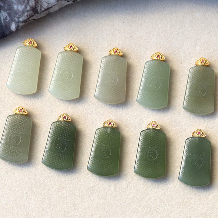 Buddha Stones Colgante de jade hetiano con símbolo Om y prosperidad en plata de ley 925 - image 11