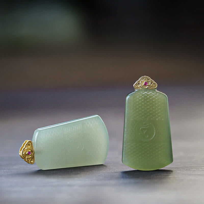 Buddha Stones Colgante de jade hetiano con símbolo Om y prosperidad en plata de ley 925 - image 10