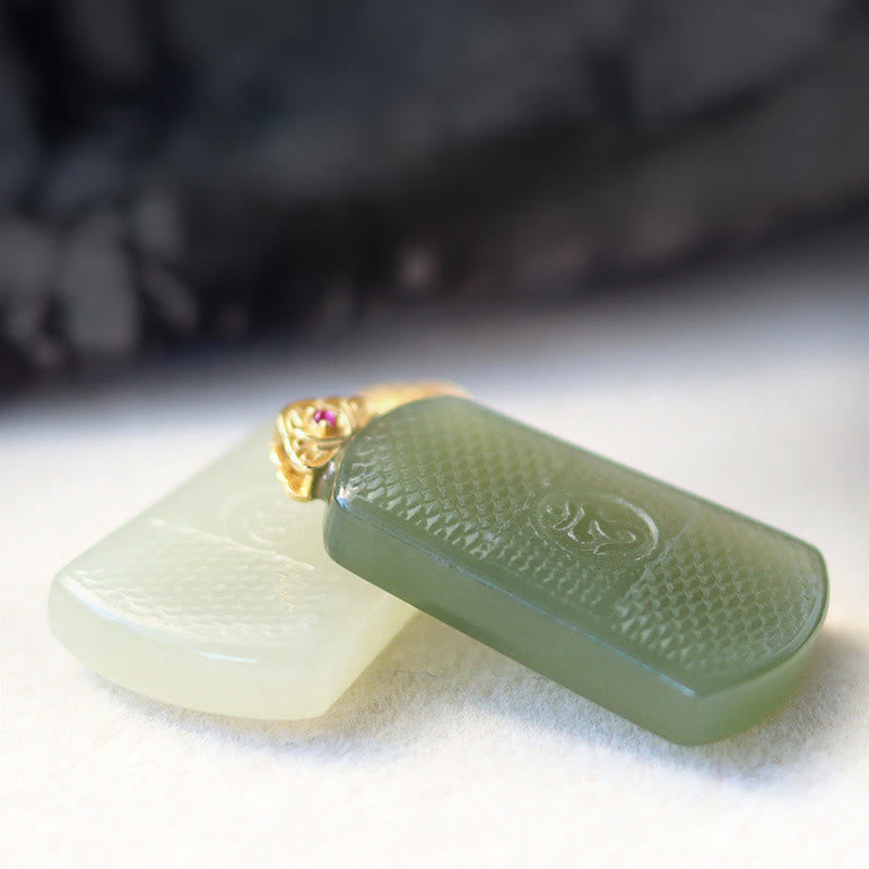 Buddha Stones Colgante de jade hetiano con símbolo Om y prosperidad en plata de ley 925 - image 8