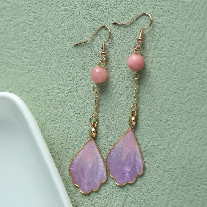 Buddha Stones Pendientes colgantes de gancho con pétalos de seda hechos a mano y con la bendición de la buena fortuna - image 10