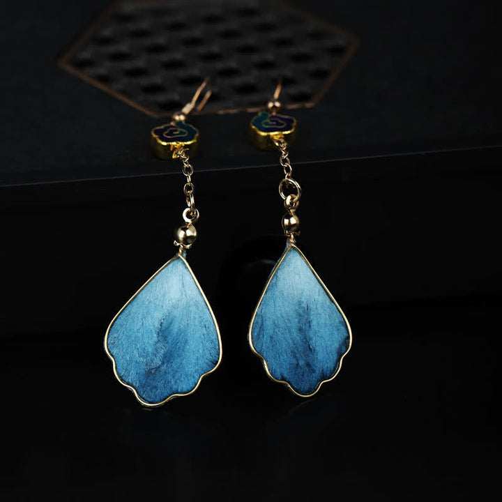 Buddha Stones Pendientes colgantes de gancho con pétalos de seda hechos a mano y con la bendición de la buena fortuna - image 5