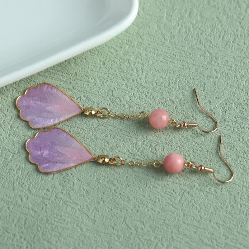 Buddha Stones Pendientes colgantes de gancho con pétalos de seda hechos a mano y con la bendición de la buena fortuna - image 12