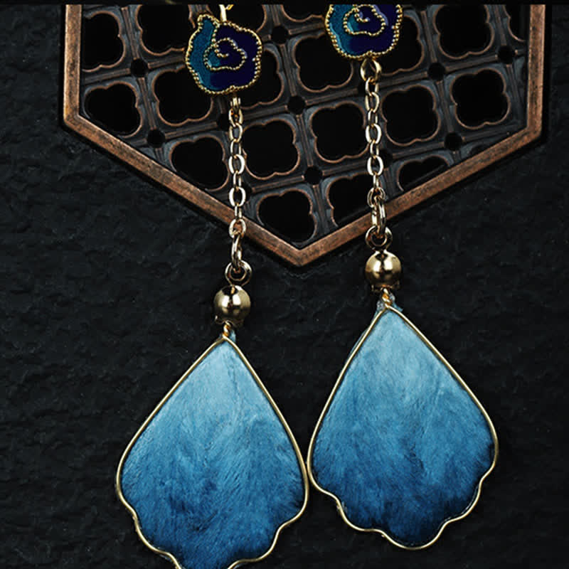 Buddha Stones Pendientes colgantes de gancho con pétalos de seda hechos a mano y con la bendición de la buena fortuna - image 7