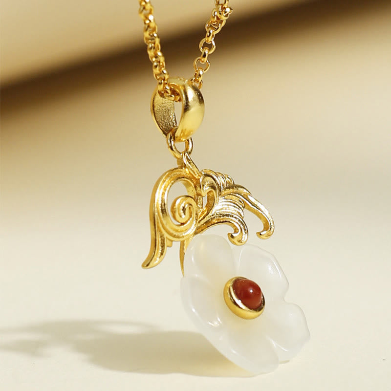 Buddha Stones Colgante de plata de ley 925 con diseño de flor de jade de Hetian - image 9