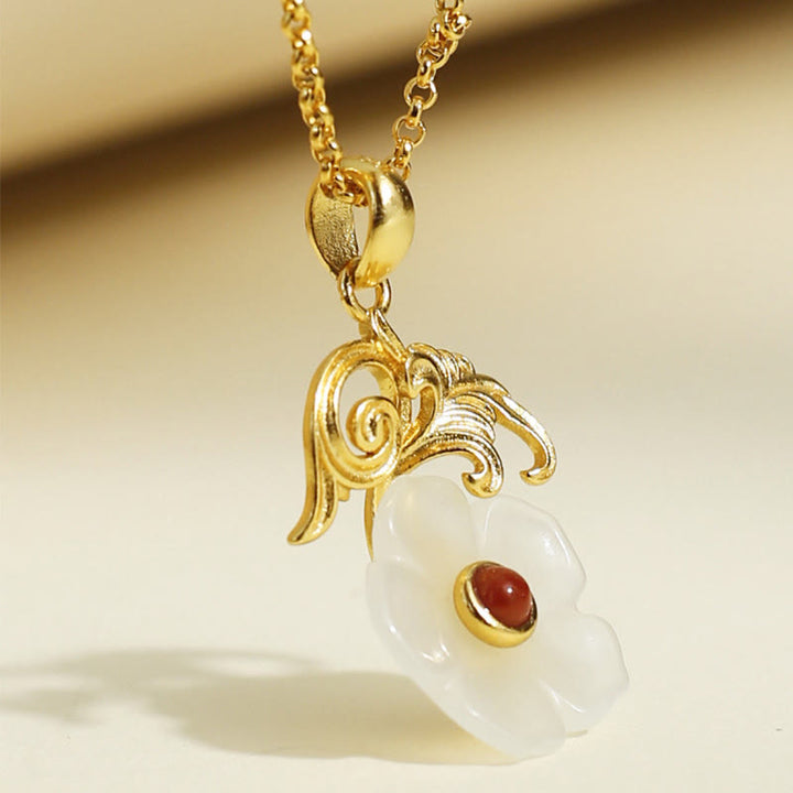 Buddha Stones Colgante de plata de ley 925 con diseño de flor de jade de Hetian - image 9