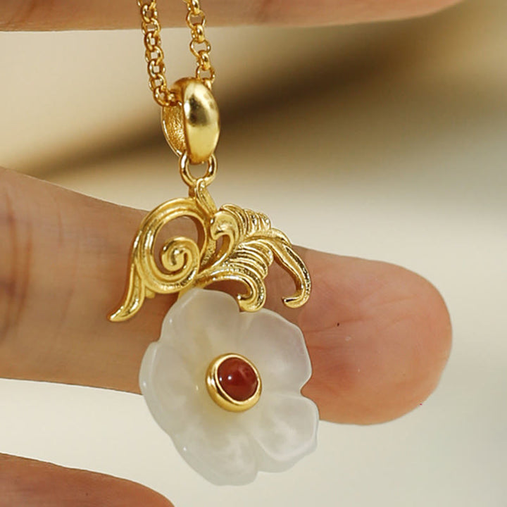Buddha Stones Colgante de plata de ley 925 con diseño de flor de jade de Hetian - image 8