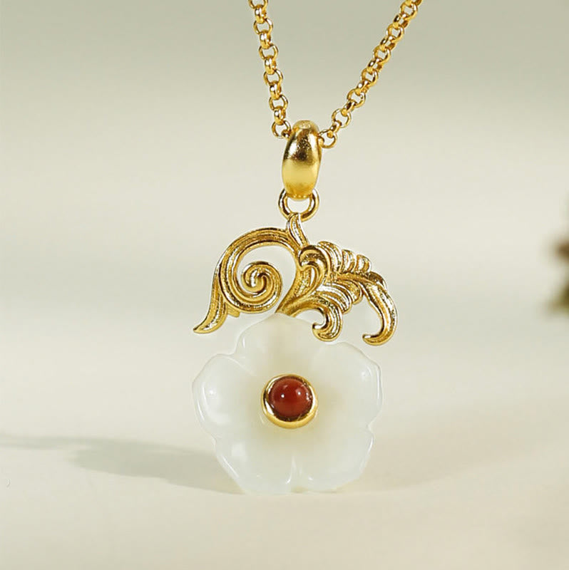 Buddha Stones Colgante de plata de ley 925 con diseño de flor de jade de Hetian - image 3