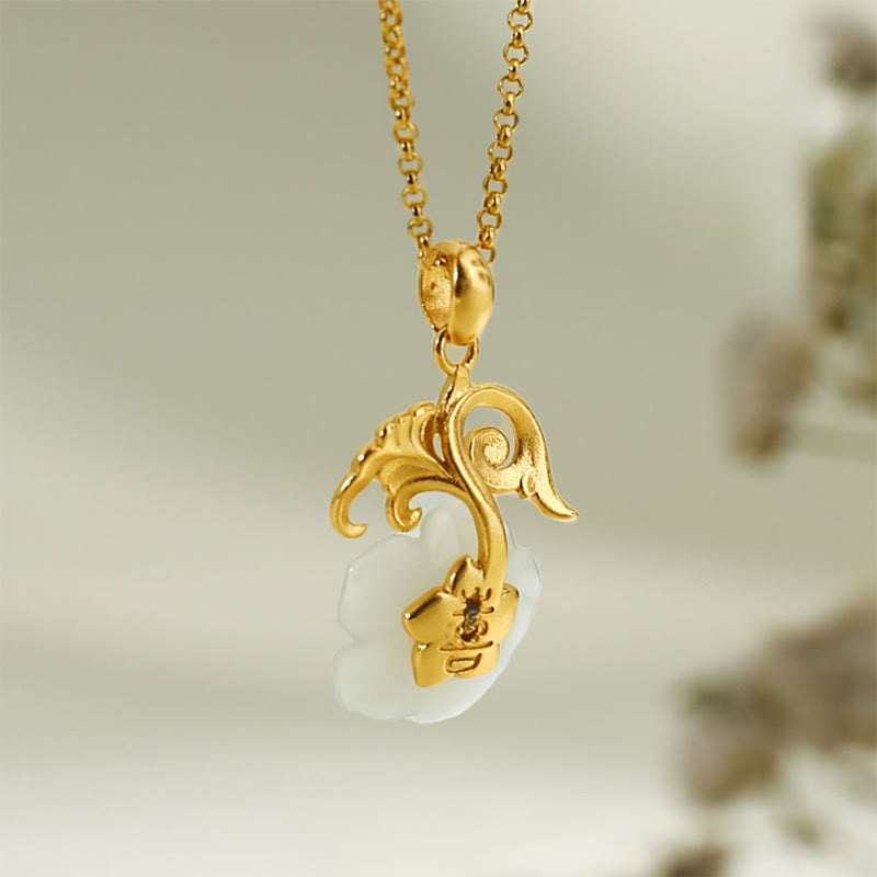 Buddha Stones Colgante de plata de ley 925 con diseño de flor de jade de Hetian - image 11