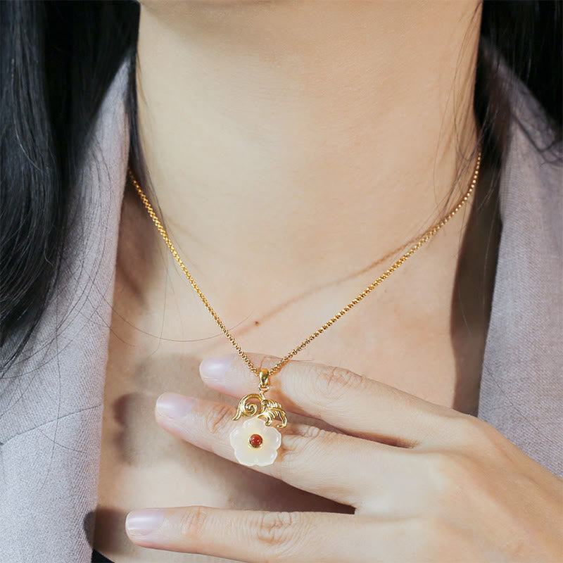 Buddha Stones Colgante de plata de ley 925 con diseño de flor de jade de Hetian - image 4