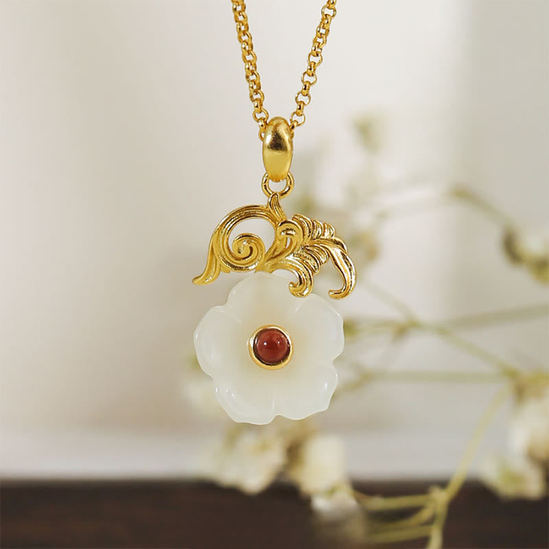 Buddha Stones Colgante de plata de ley 925 con diseño de flor de jade de Hetian - image 7