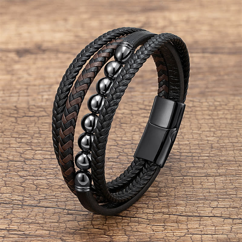 Pulsera de cuero con Buddha Stones, ojo de tigre, roca de lava, ónix negro, lazurita, lapislázuli y hematita. - Hematites - 18-22 cm - image 10