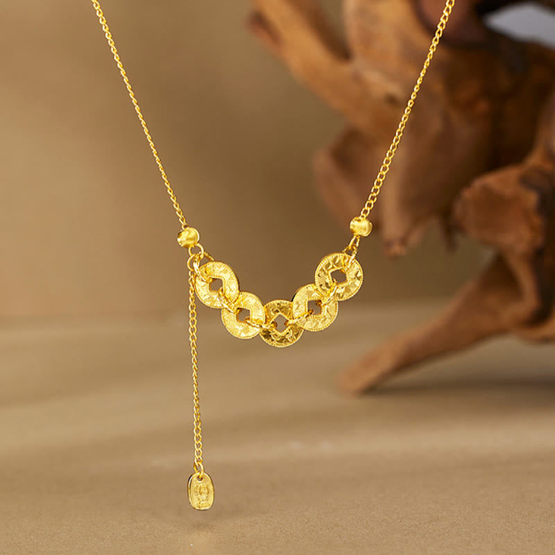 Buddha Stones Anillo de protección con cinco monedas imperiales de plata de ley 925, pulsera, collar y colgante. - Collar de oro - image 0