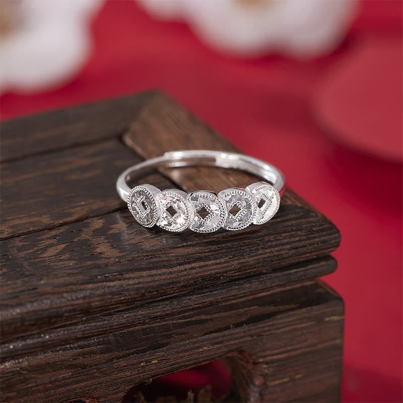 Buddha Stones Anillo de protección con cinco monedas imperiales de plata de ley 925, pulsera, collar y colgante. - Anillo plateado (ajustable) - image 15