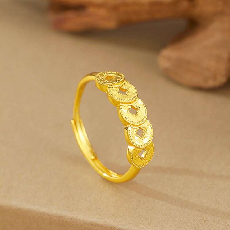 Buddha Stones Anillo de protección con cinco monedas imperiales de plata de ley 925, pulsera, collar y colgante. - Anillo dorado (ajustable) - image 13