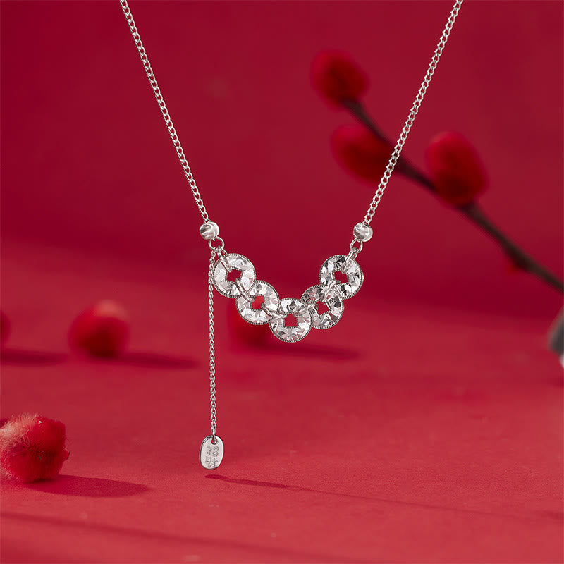 Buddha Stones Anillo de protección con cinco monedas imperiales de plata de ley 925, pulsera, collar y colgante. - Collar plateado - image 3