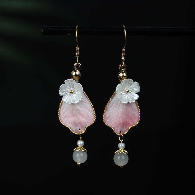 Buddha Stones Pendientes colgantes de gancho con pétalos de seda hechos a mano y con la bendición de la buena fortuna - Fibras de seda (tamaño: 5,5 x 1 cm) - image 0