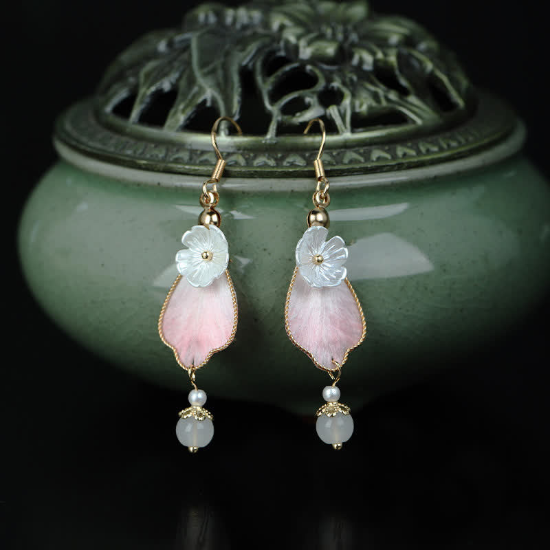 Buddha Stones Pendientes colgantes de gancho con pétalos de seda hechos a mano y con la bendición de la buena fortuna - image 4