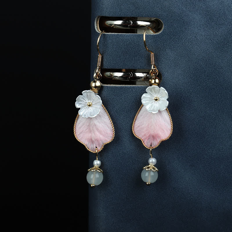 Buddha Stones Pendientes colgantes de gancho con pétalos de seda hechos a mano y con la bendición de la buena fortuna - image 1