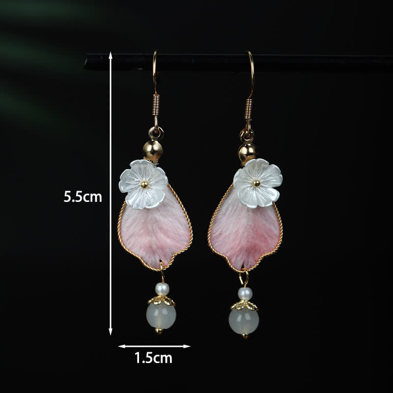 Buddha Stones Pendientes colgantes de gancho con pétalos de seda hechos a mano y con la bendición de la buena fortuna - image 3