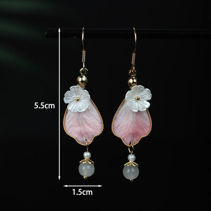 Buddha Stones Pendientes colgantes de gancho con pétalos de seda hechos a mano y con la bendición de la buena fortuna - image 3