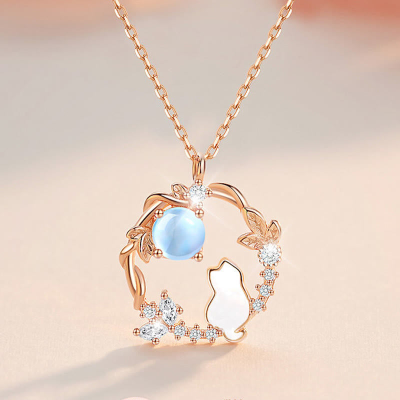 Buddha Stones Pendientes, pulsera, collar y colgante de plata de ley 925 con diseño de gato y flor bendecida. - image 1