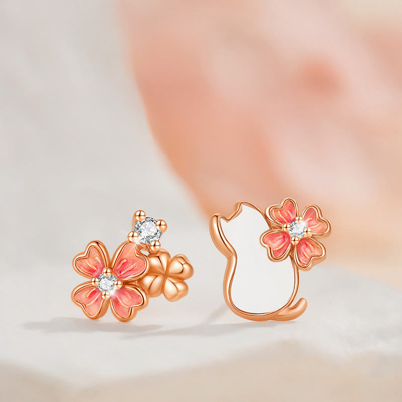 Buddha Stones Pendientes, pulsera, collar y colgante de plata de ley 925 con diseño de gato y flor bendecida. - Pendientes de gato de plata de ley 925 (postes de plata de ley 925) - image 13