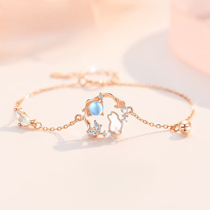 Buddha Stones Pendientes, pulsera, collar y colgante de plata de ley 925 con diseño de gato y flor bendecida. - Pulsera de gato de plata de ley 925 (circunferencia de muñeca: 15-16 cm) - image 14