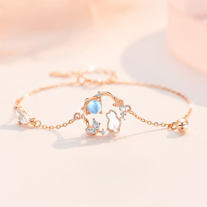 Buddha Stones Pendientes, pulsera, collar y colgante de plata de ley 925 con diseño de gato y flor bendecida. - Pulsera de gato de plata de ley 925 (circunferencia de muñeca: 15-16 cm) - image 14