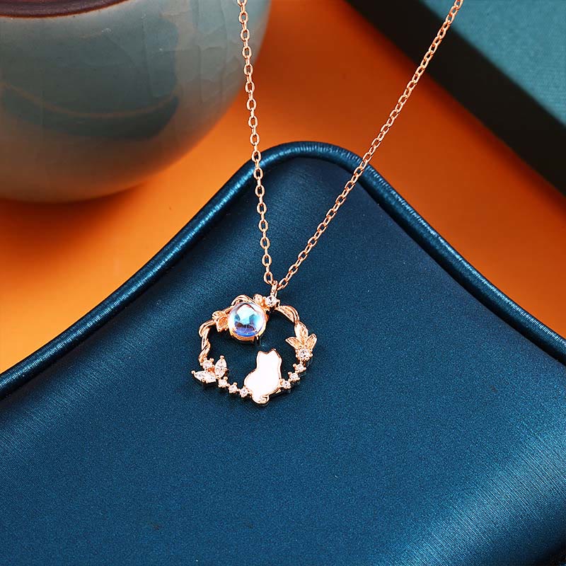 Buddha Stones Pendientes, pulsera, collar y colgante de plata de ley 925 con diseño de gato y flor bendecida. - image 3