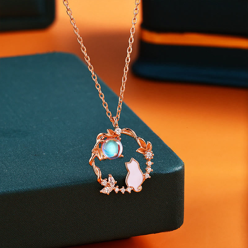 Buddha Stones Pendientes, pulsera, collar y colgante de plata de ley 925 con diseño de gato y flor bendecida. - image 8