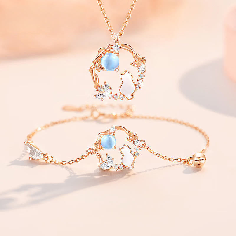 Buddha Stones Pendientes, pulsera, collar y colgante de plata de ley 925 con diseño de gato y flor bendecida. - image 15