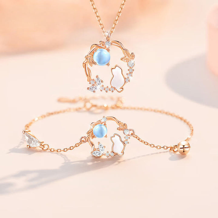 Buddha Stones Pendientes, pulsera, collar y colgante de plata de ley 925 con diseño de gato y flor bendecida. - image 15