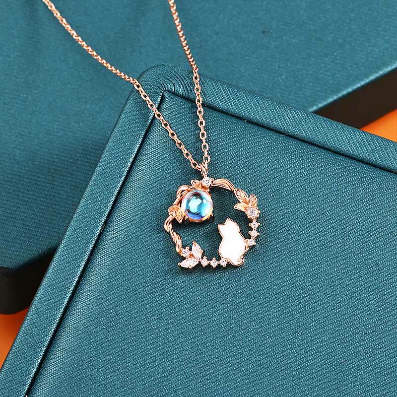 Buddha Stones Pendientes, pulsera, collar y colgante de plata de ley 925 con diseño de gato y flor bendecida. - image 6