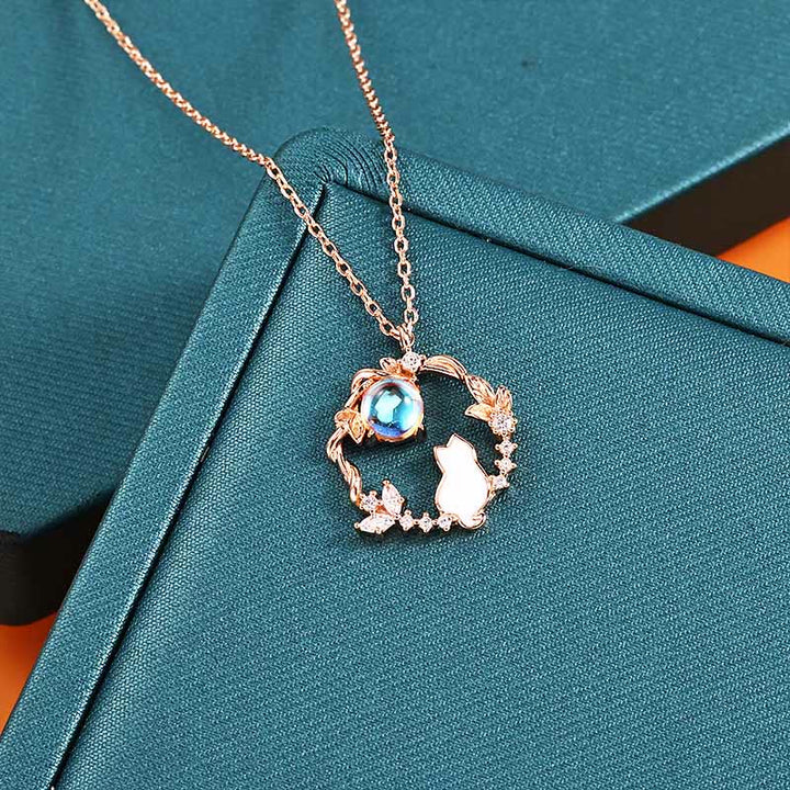 Buddha Stones Pendientes, pulsera, collar y colgante de plata de ley 925 con diseño de gato y flor bendecida. - image 6