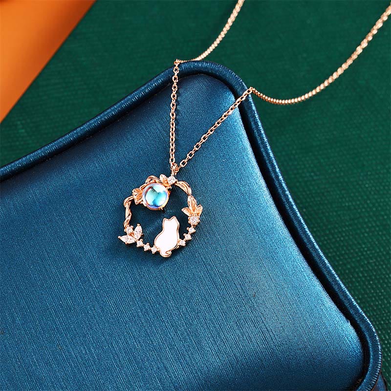 Buddha Stones Pendientes, pulsera, collar y colgante de plata de ley 925 con diseño de gato y flor bendecida. - image 4