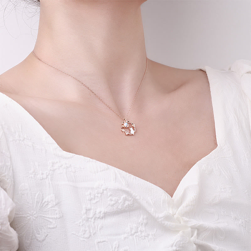 Buddha Stones Pendientes, pulsera, collar y colgante de plata de ley 925 con diseño de gato y flor bendecida. - image 2