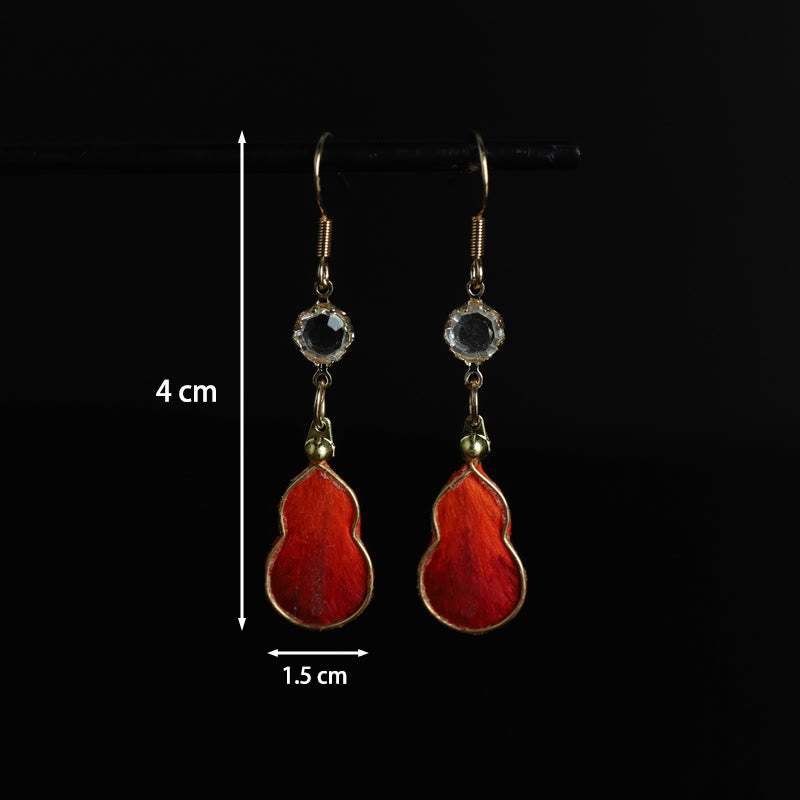 Buddha Stones Pendientes de gancho con diseño de calabaza de seda roja hechos a mano con bendición de la fortuna - image 6