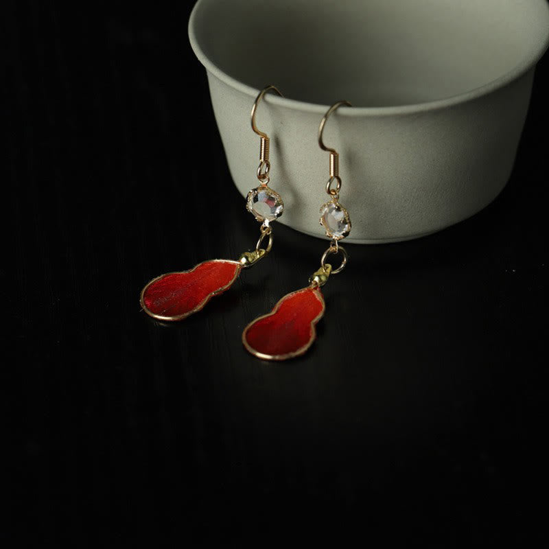 Buddha Stones Pendientes de gancho con diseño de calabaza de seda roja hechos a mano con bendición de la fortuna - image 1