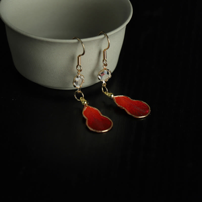 Buddha Stones Pendientes de gancho con diseño de calabaza de seda roja hechos a mano con bendición de la fortuna - image 5