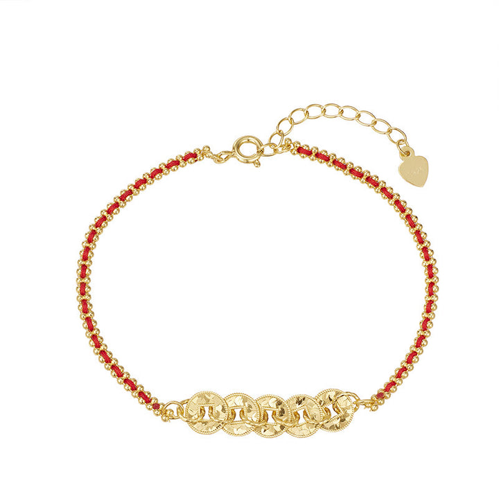 Buddha Stones Pulsera de equilibrio de hilo rojo con cinco monedas imperiales en plata de ley 925 - image 2