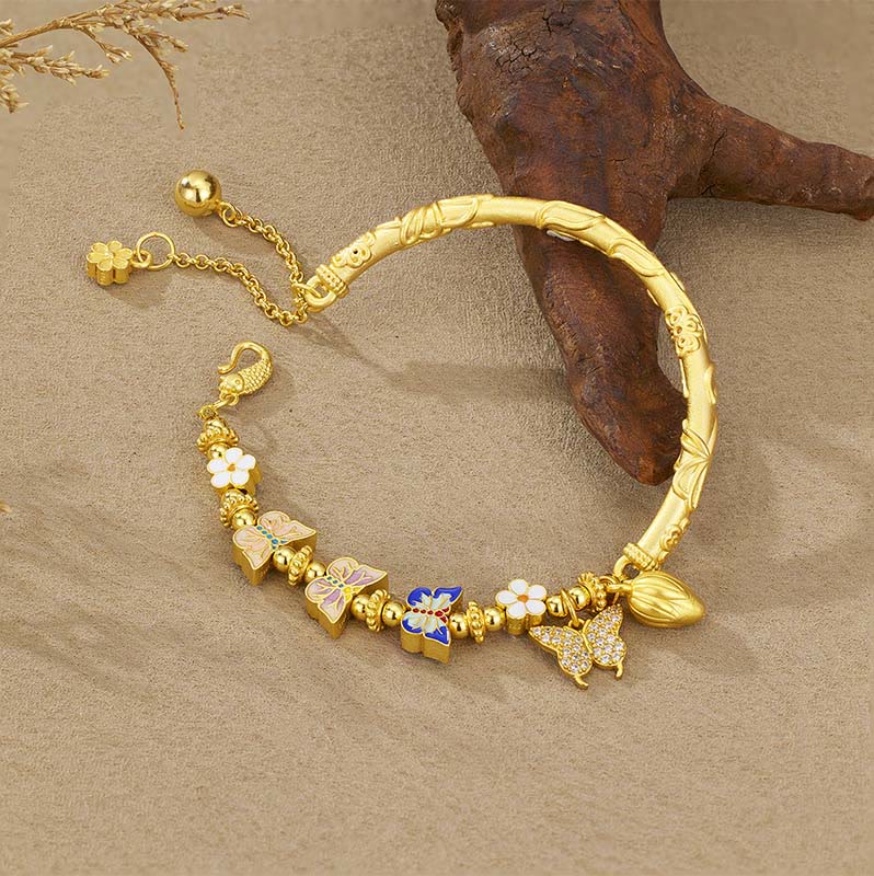 Buddha Stones Pulsera de equilibrio con flor de mariposa en plata de ley 925 - image 1