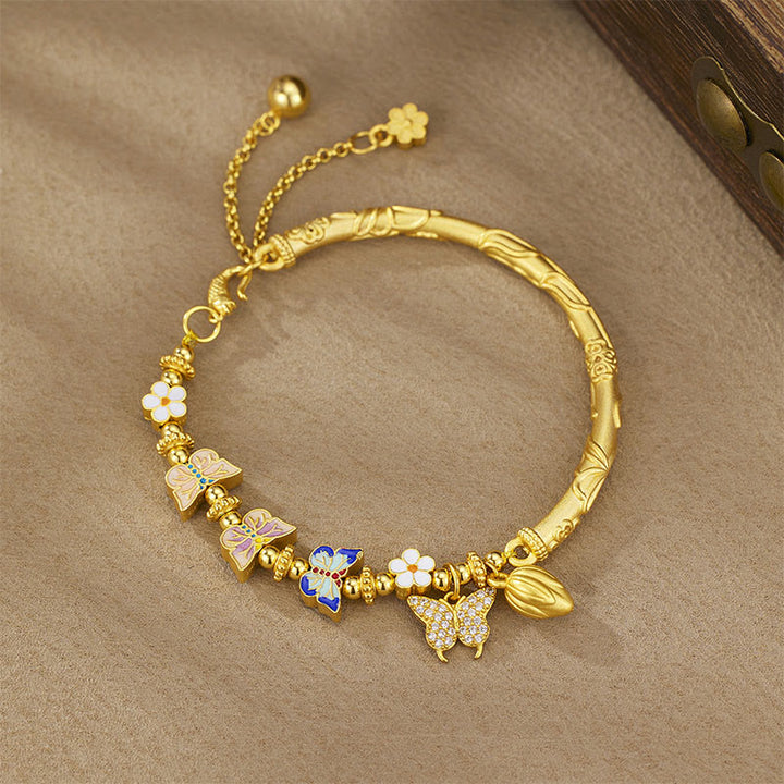 Buddha Stones Pulsera de equilibrio con flor de mariposa en plata de ley 925 - Plata de ley 925 (circunferencia de la muñeca: 13-20 cm) - image 0