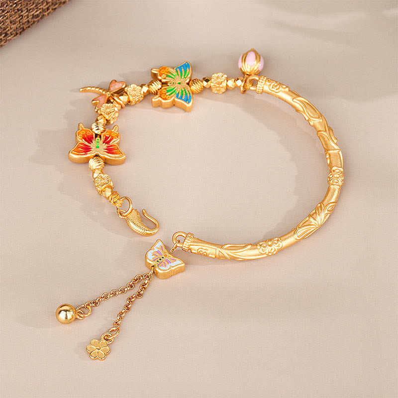 Buddha Stones Pulsera protectora de plata de ley 925 con flor de mariposa - image 1