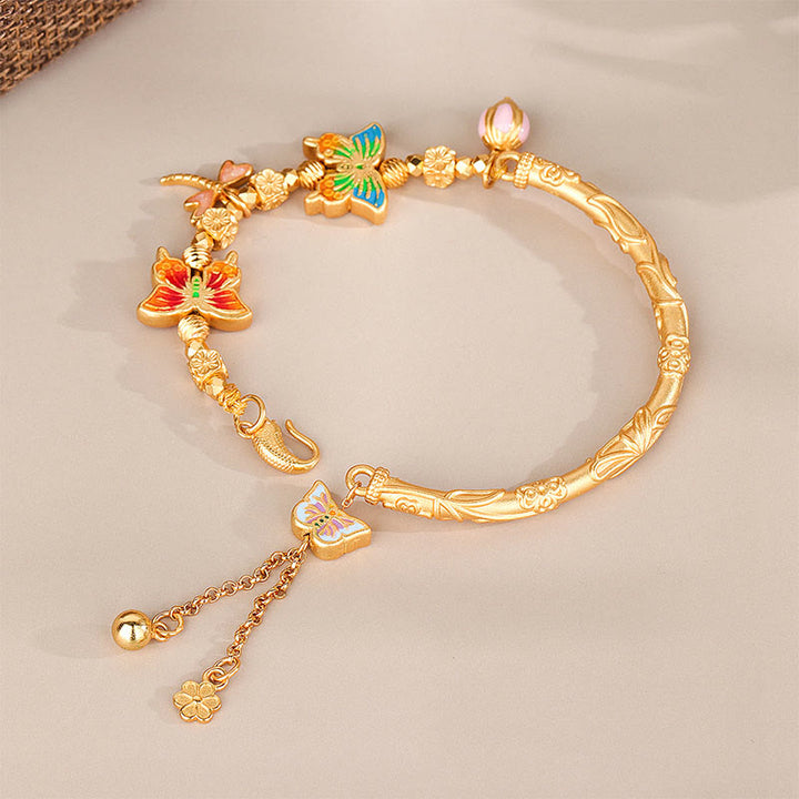 Buddha Stones Pulsera protectora de plata de ley 925 con flor de mariposa - image 1