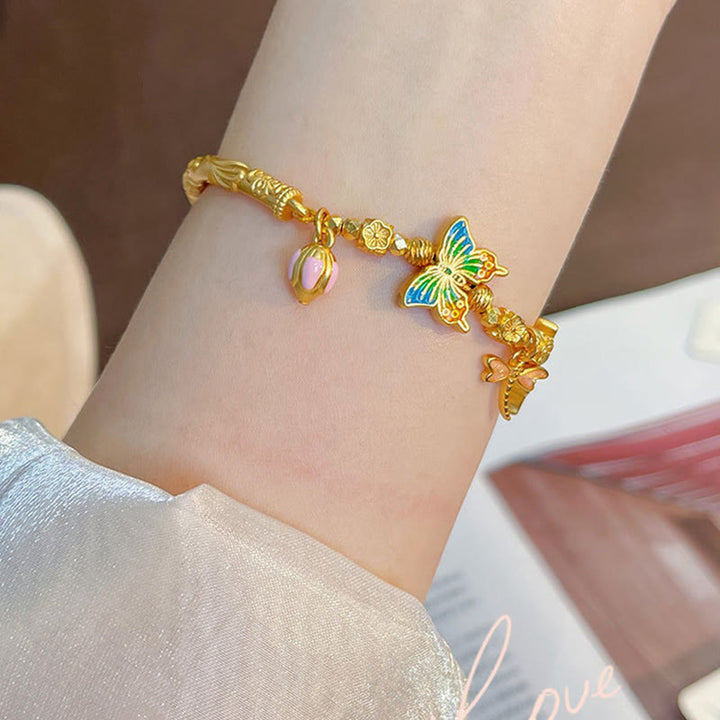 Buddha Stones Pulsera protectora de plata de ley 925 con flor de mariposa - image 4