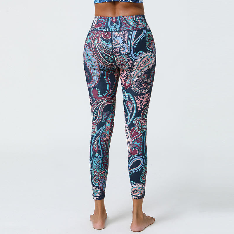 Buddha Stones flores plumas sol luna impresión deportes fitness yoga cintura alta polainas pantalones de mujer - image 2